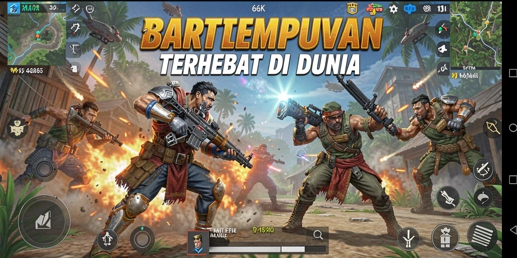 Screenshot gameplay 66K yang menunjukkan aksi Battle Royale yang mendebarkan.
