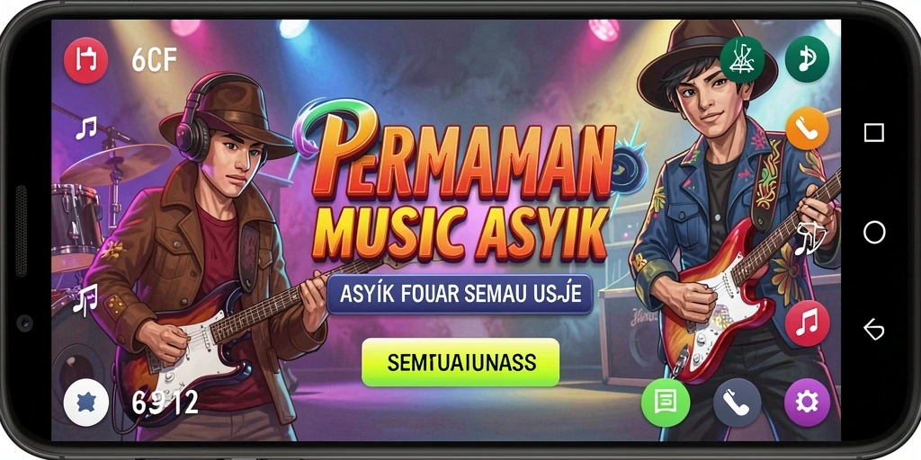 Tampilan menarik gameplay 6CF yang penuh warna dan irama musik.