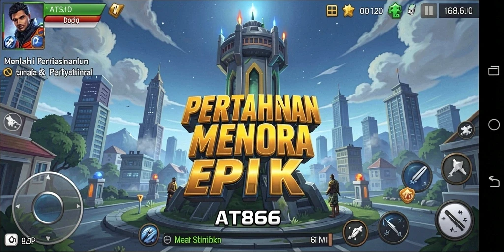 Tampilan menarik dari gameplay Tower Defense di AT866.