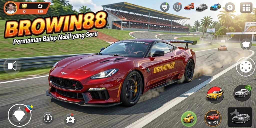 Tampilan gameplay BROWIN88 yang menegangkan di lintasan balap.