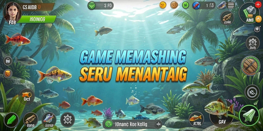 Tampilan gameplay FO8 dengan suasana memancing yang menenangkan.