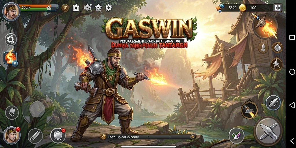 Screenshot utama GASWIN menampilkan aksi seru dalam eksplorasi dunia petualangan.