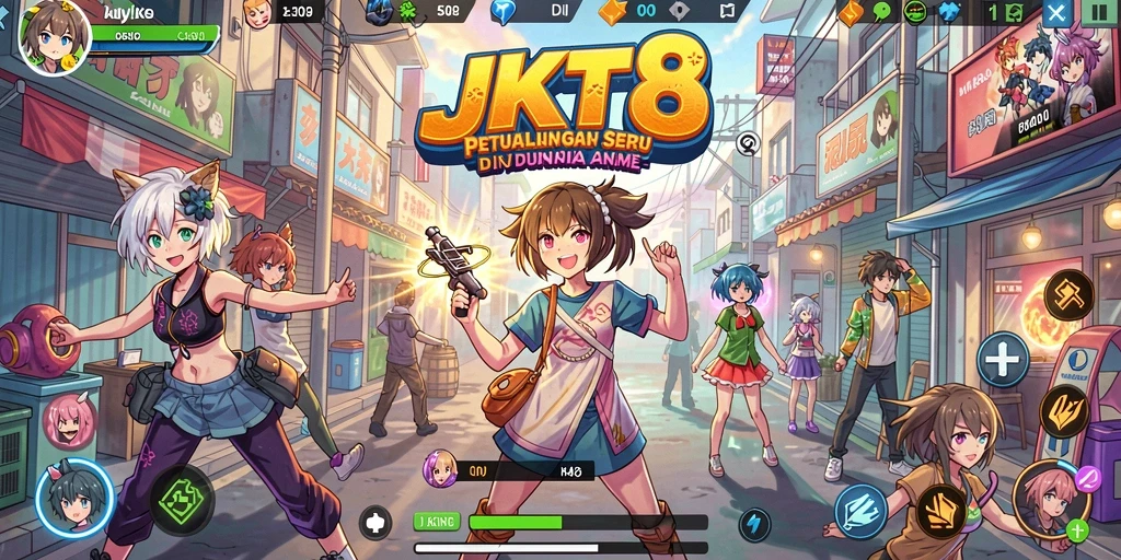 Screenshot gameplay JKT8 menampilkan karakter Anime yang dinamis dan aksi seru.