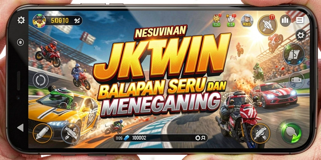 Tangkapan layar JKTWIN menampilkan aksi balapan yang mendebarkan.