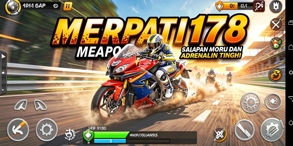 Tampilan gameplay seru dari MERPATI178 dengan aksi balapan motor yang mendebarkan.