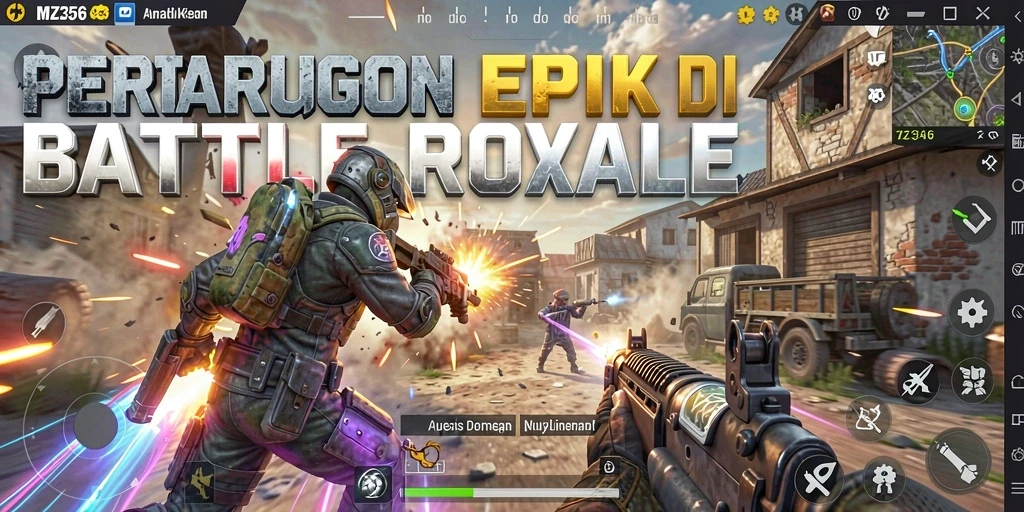 Tangkapan layar MZ356 menampilkan aksi intens di medan perang Battle Royale.
