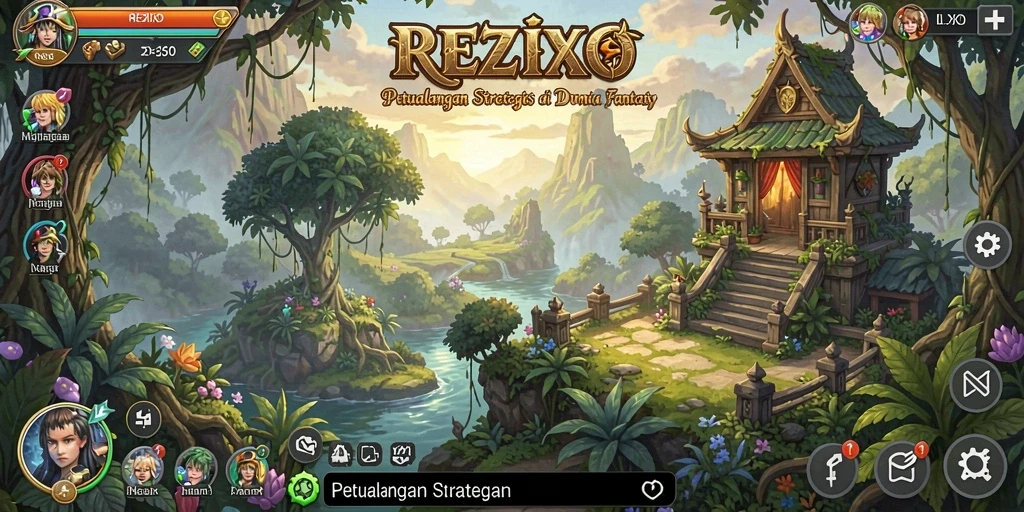 Screenshot utama menampilkan aksi pertempuran strategis dalam REZIXO.