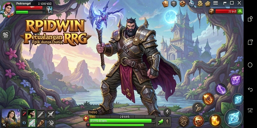 Screenshot utama RPIDWIN menampilkan aksi epik dalam pertempuran RPG.