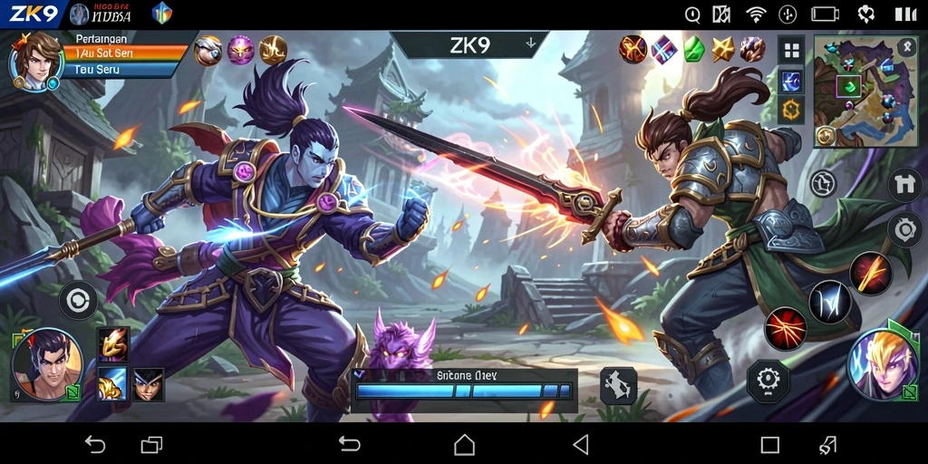 Screenshot gameplay ZK9 menampilkan aksi MOBA yang mendebarkan.
